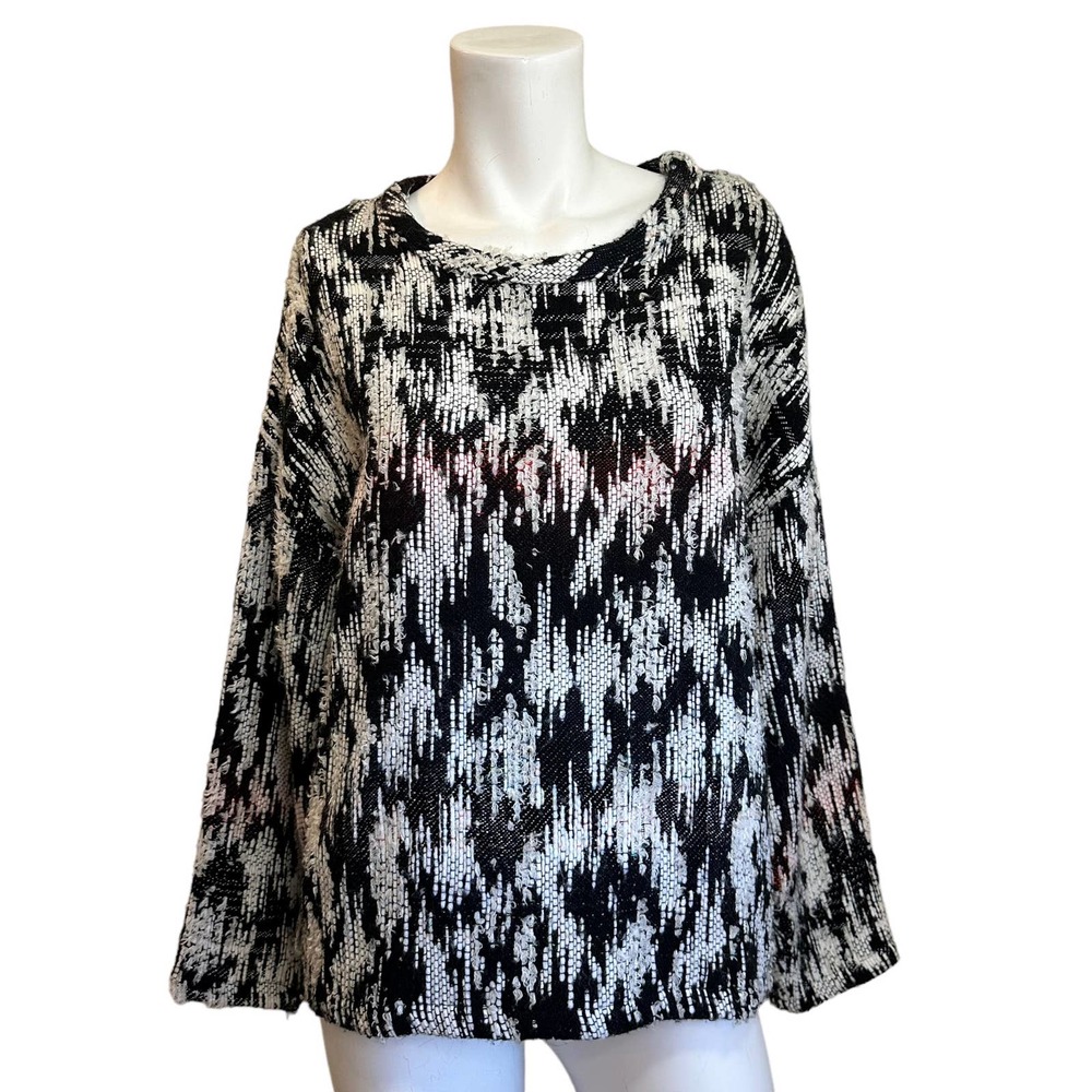 KOCH Woven Black and White Crew Neck Sweater Made in USA sz XS
